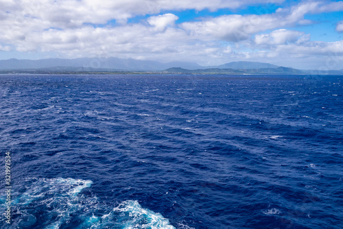 Cruise ship leaving from Nawiliwili port on Kauai  Hawaii. Kauai is known as the  Garden Island. 