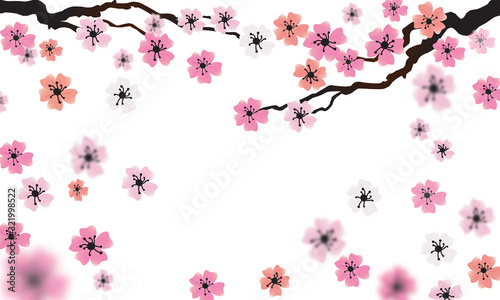 Sakura twigs with pink flowers  on a white background. flat style. symbol japan. vector