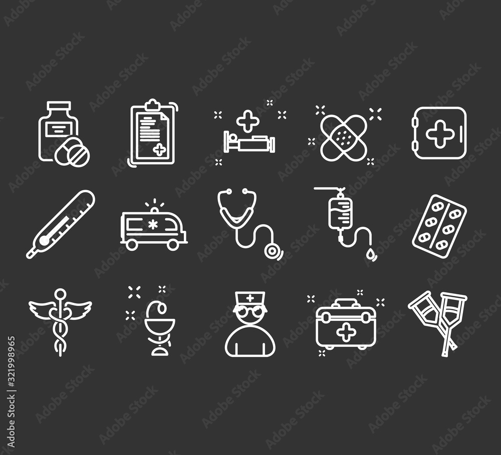 Line icons set of hospital