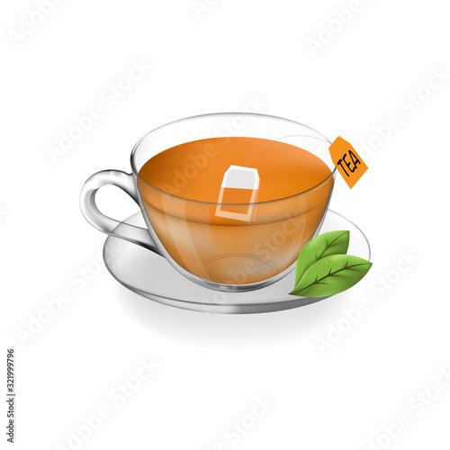 A cup of tea isolated on white background. Health drink green tea in a glass cup. Vector illustration.