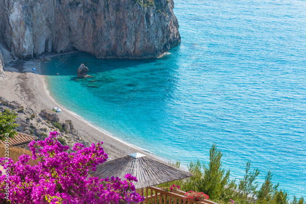 Landscape with Milos beach on the Ionian sea, Lefkada island, Greece