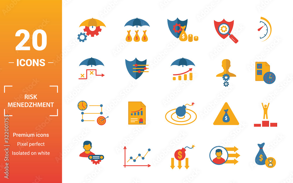Risk Management icon set. Include creative elements risk management ...