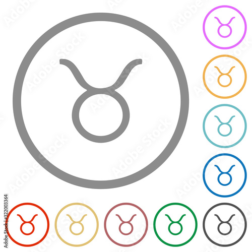 Taurus zodiac symbol flat icons with outlines
