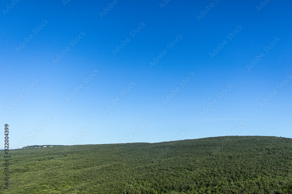 Green space under the blue sky. Big meadow. Valley in the gorge. Abundant vegetation. Beautiful background for your desktop. Green space under the blue sky. Big meadow. Valley in the gorge. Abundant vegetation. Beautiful background for your desktop.
