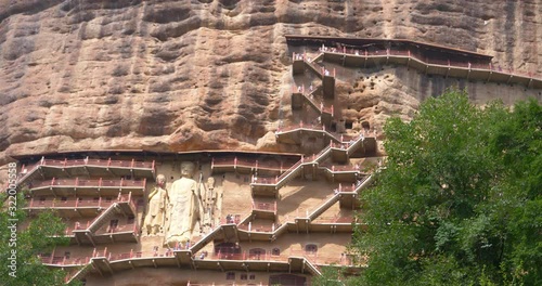 Maijishan Cave-Temple Complex in Tianshui city, Gansu Province China. A mountain with religious caves on the Silk Road