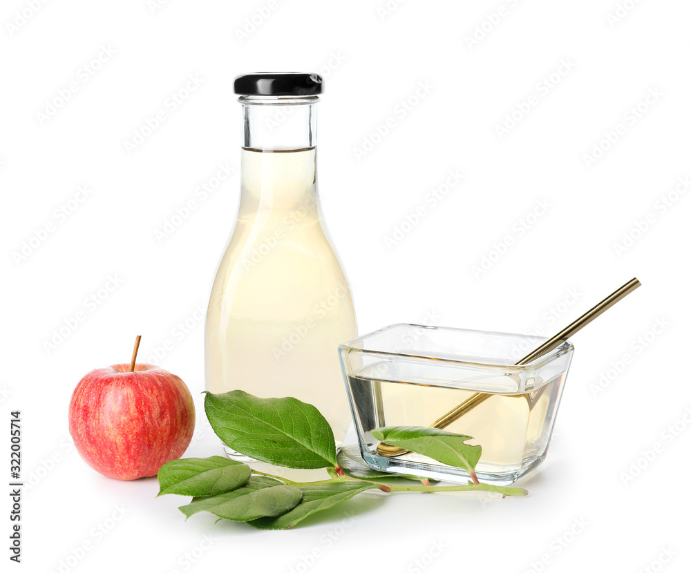 Apple cider vinegar on white background Stock Photo | Adobe Stock