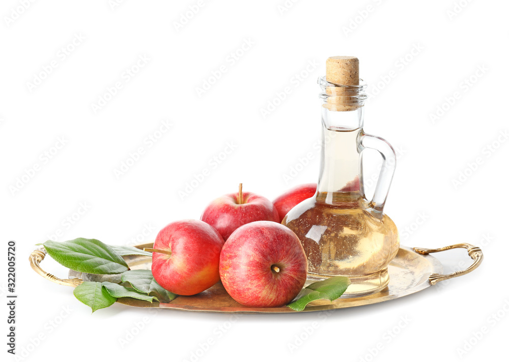 Bottle of apple cider vinegar on white background Stock Photo | Adobe Stock
