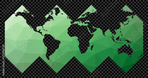 World map in Healpix projection. Polygonal map of the world on a transparent background. Stencil shape geometric globe. Artistic vector illustration.