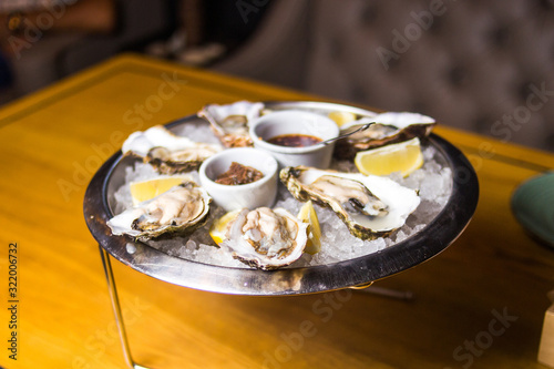 oysters with ice and lemon