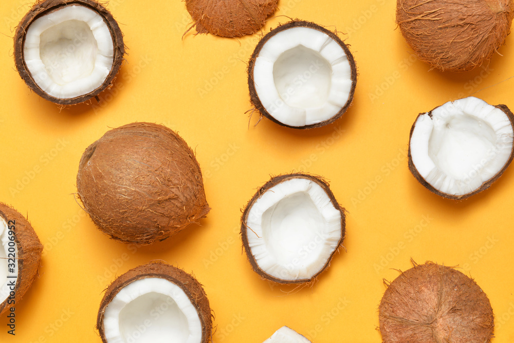 Ripe coconuts on color background Ripe coconuts on color background