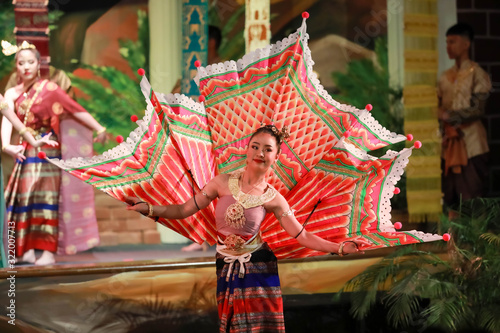 Thai beautiful girl in thai traditional dress.
