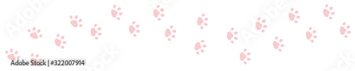 Dog cat paw print track diagonal. Footpath trail silhouette. Pink footprint set. Cute cartoon wildlife animal. White background. Isolated. Flat design.