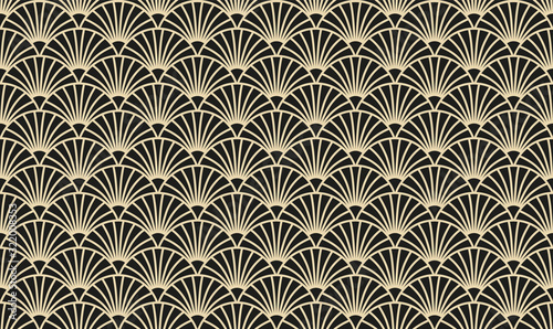 Vektor-Illustration eines nahtlosen, dekorativen, geometrischen, hell gold und schwarzen Art-Déco-Musters der 20er Jahre mit Bögen photo