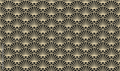 Vektor-Illustration eines nahtlosen, dekorativen, geometrischen, hell gold und schwarzen Art-Déco-Musters der 20er Jahre mit Bögen