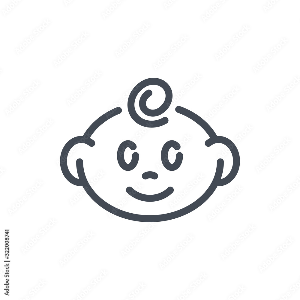 Happy baby face line icon. Smiling face of a newborn boy vector outline sign. Happy baby face line icon. Smiling face of a newborn boy vector outline sign.