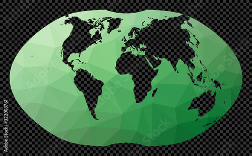 Polygonal map of the world on a transparent background. Ginzburg 4 projection. Stencil shape geometric globe. Elegant vector illustration.