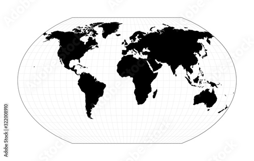 EPS10 Vector World Map. Kavrayskiy VII pseudocylindrical projection. Plan world geographical map with graticlue lines. Vector illustration.