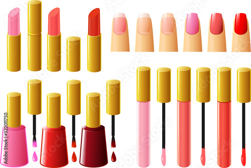 Vector illustration of nail polish and lipstick
