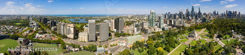 Aerial panoramic image of the city of Melbourne and the Shrine of Rememberance from the Botanic Gardens © Michael Evans