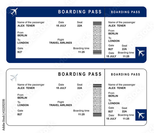Airline boarding pass ticket for traveling by plane. illustration.