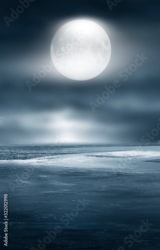 Futuristic empty night scene. Empty street scene background with abstract spotlights light. Night view light reflected on water. Smoke  fog  wet with reflection. 