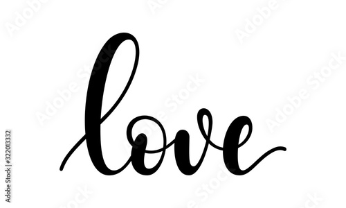 Love - black handwritten lettering isolated on white background. Modern vector element for your design. Decorative inscription.
