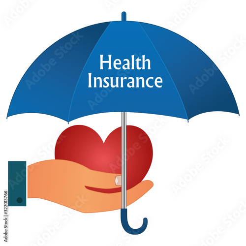 Health insurance illustration vector. The shape of a heart in a palm, and a umbrella stands on them. Health and insurance concept design for banner, insurance agency, websites, presentation, brochure.