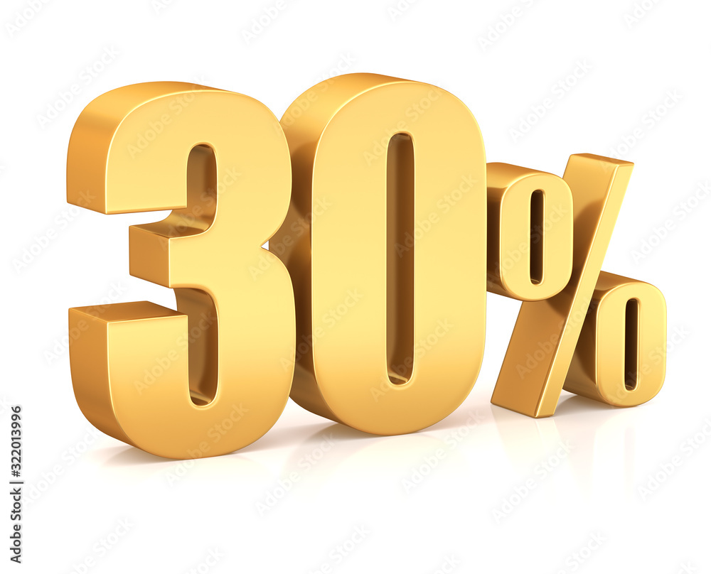 3d render illustration. Golden thirty percent on a white background. Illustration for advertising. 3d render illustration. Golden thirty percent on a white background. Illustration for advertising.