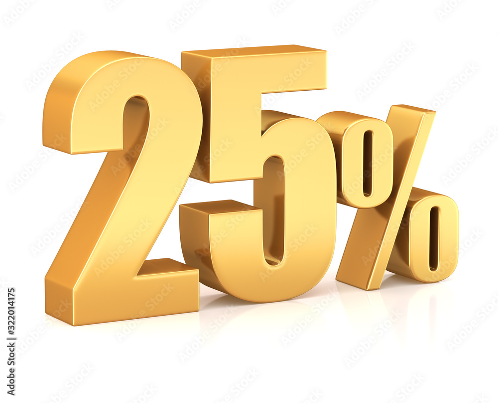 3d render illustration. Golden seventy five percent on a white background. 3d render illustration. Golden seventy five percent on a white background.