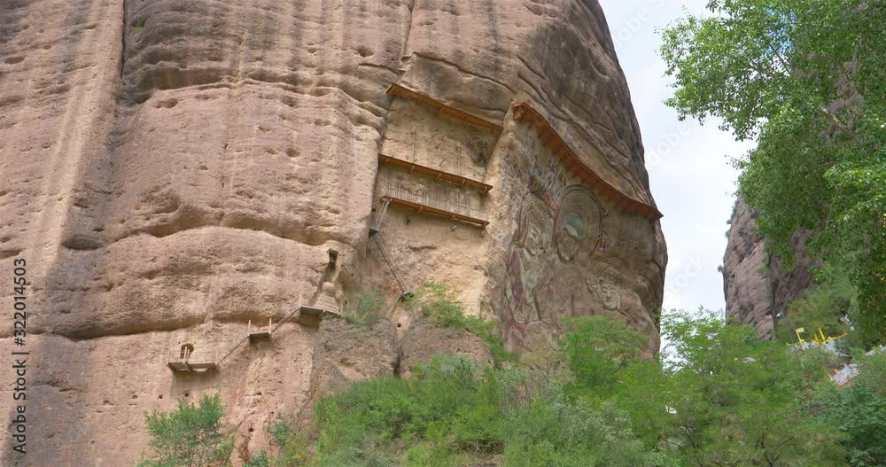 Chinese ancient traditional La Shao temple grotto relief painting in Tianshui Wushan Water Curtain Caves, Gansu China Chinese ancient traditional La Shao temple grotto relief painting in Tianshui Wushan Water Curtain Caves, Gansu China