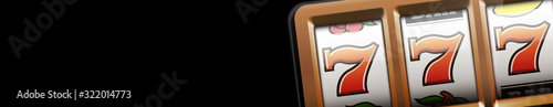 banner 3d realistic online casino Slot machine with 777 isolated on black background and empty place for text. blank poster template with application One Armed Bandit in smartphone online casino