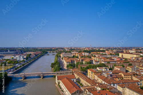 The historic city center of Verona, Italy. Adige River. Aerial view 