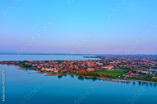 Aerial view of the Colombare Peninsula, Lake Garda. Sirmione, Italy.