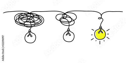 vector idea concept with lightbulbs doodle.  illustration of confusion clarity or path