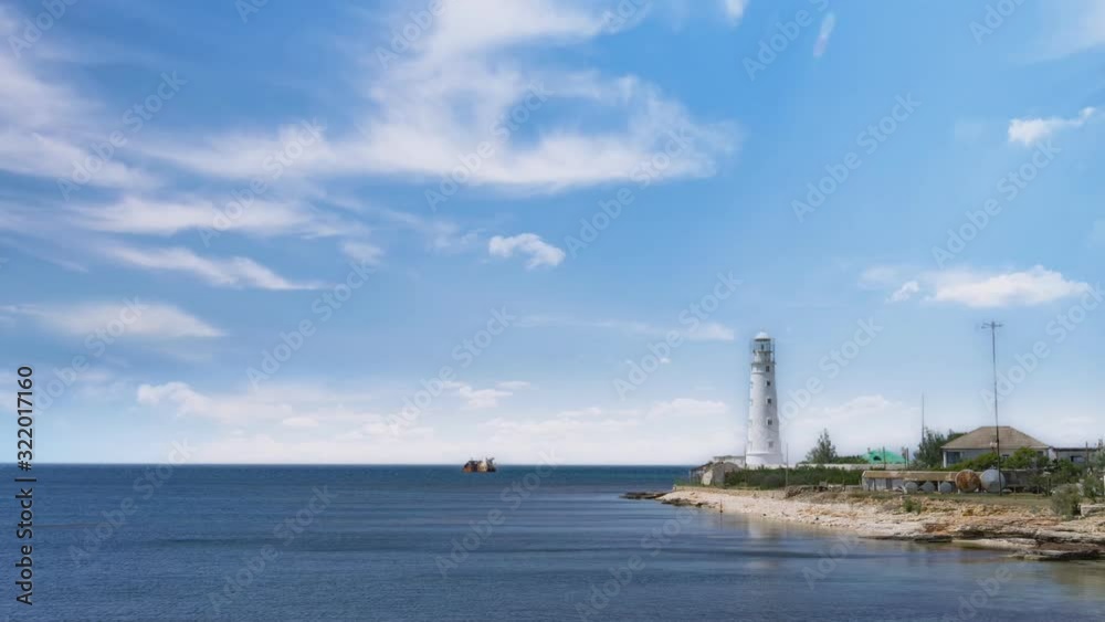Cinemagraph of the sea landscape with a view of the lighthouse on Cape Tarkhankut, Crimea Cinemagraph of the sea landscape with a view of the lighthouse on Cape Tarkhankut, Crimea