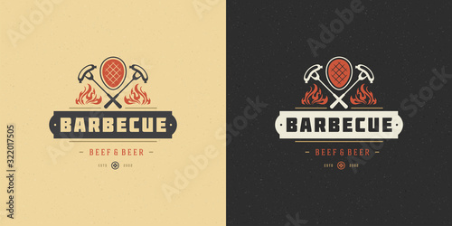 Barbecue logo vector illustration grill house or bbq restaurant menu emblem meat steak silhouette