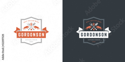 Barbecue logo vector illustration grill steak house or bbq restaurant menu emblem bulls silhouette