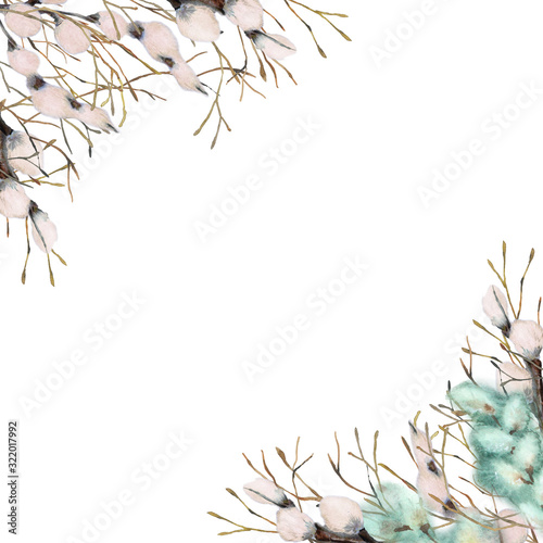 Wallpaper Mural Watercolor set with fluffy pussy-willow and tulips easter frames. Suitable for greeting cards, valentines, easter cards, invitations, stationery Torontodigital.ca