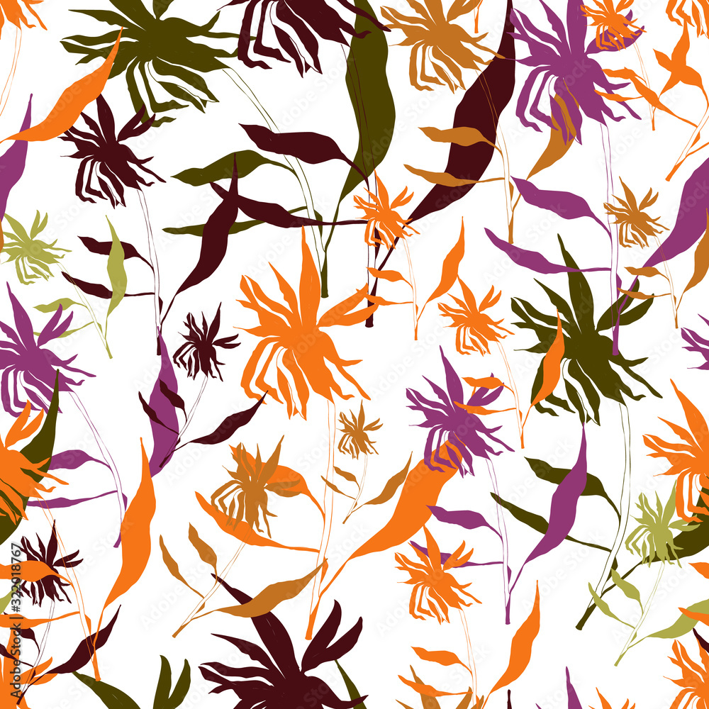 Fototapeta premium Vector seamless pattern with sunflower shapes. Simple modern floral background.