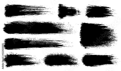 Vector set of grunge artistic brush strokes, brushes. Creative design elements. Grunge watercolor wide brush strokes. Black collection isolated on white background