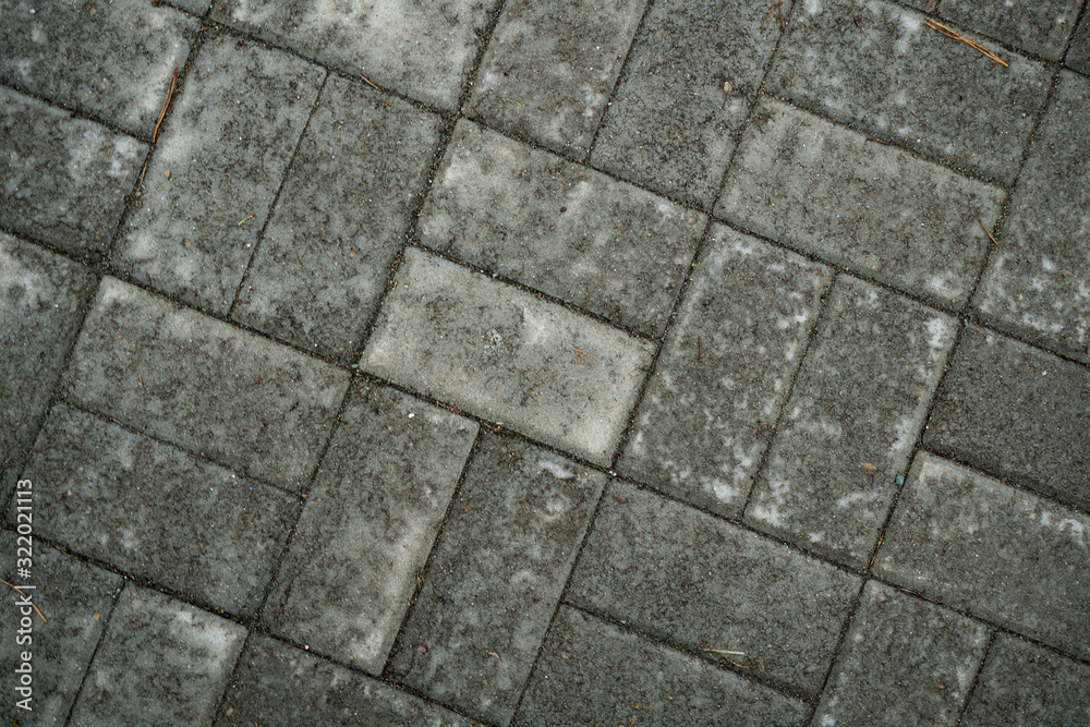 Texture of paving slabs overgrown with grass. Background image of a stratum stone Texture of paving slabs overgrown with grass. Background image of a stratum stone