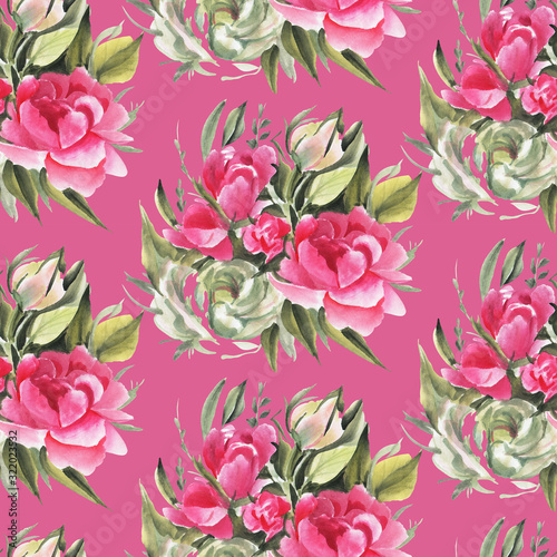 Seamless pattern with watercolor flowers