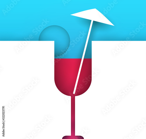 Abstract silhouette of glass with cocktail or juice in trendy minimalistic geometric flat style. Creative colorful composition. Concept for branding menu, cover, flyer, banner. Vector illustration.