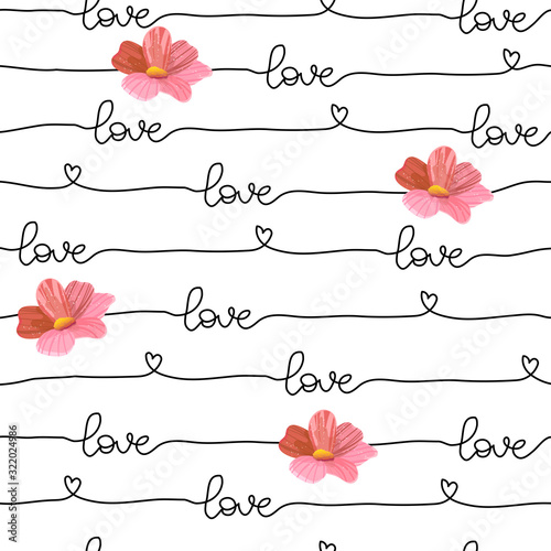 Pattern for 8 March minimalistic simple line seamless design with realistic flowers.