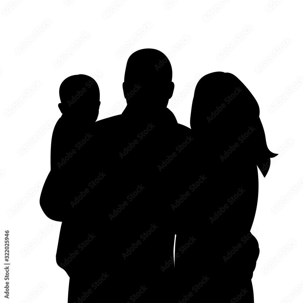 isolated, black silhouette portrait family