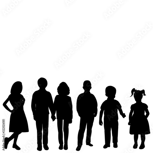 vector, isolated, black silhouette group of children