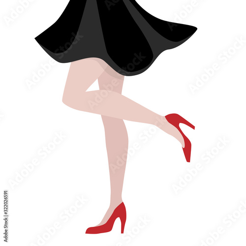 Women's legs in high heel shoes. Slender legs, foot care, hair removal.