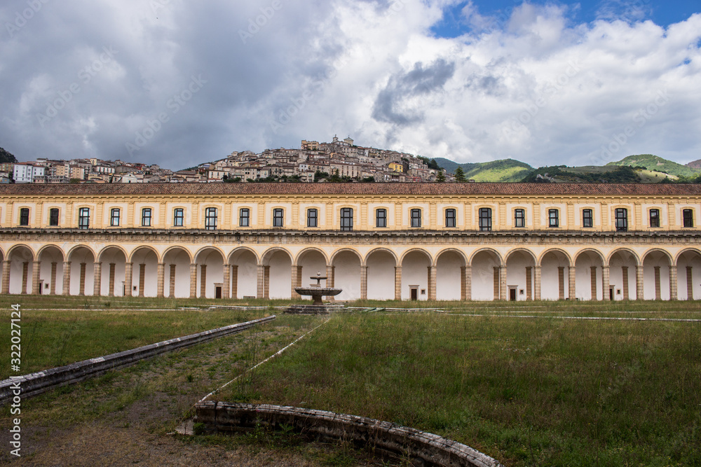 Padula, Salerno, Campania, Italy - May 21, 2017: Big Cloister in the Certosa di San Lorenzo