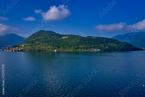 Flight on drone, aerial view of lake Iseo - Lago d'Iseo, Italy.  © Berg