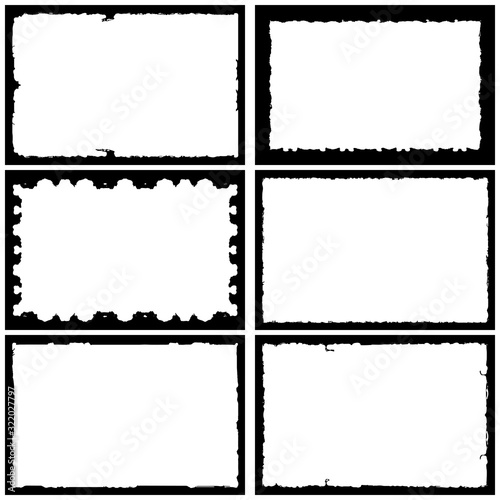 Set of grunge style frames black on white background